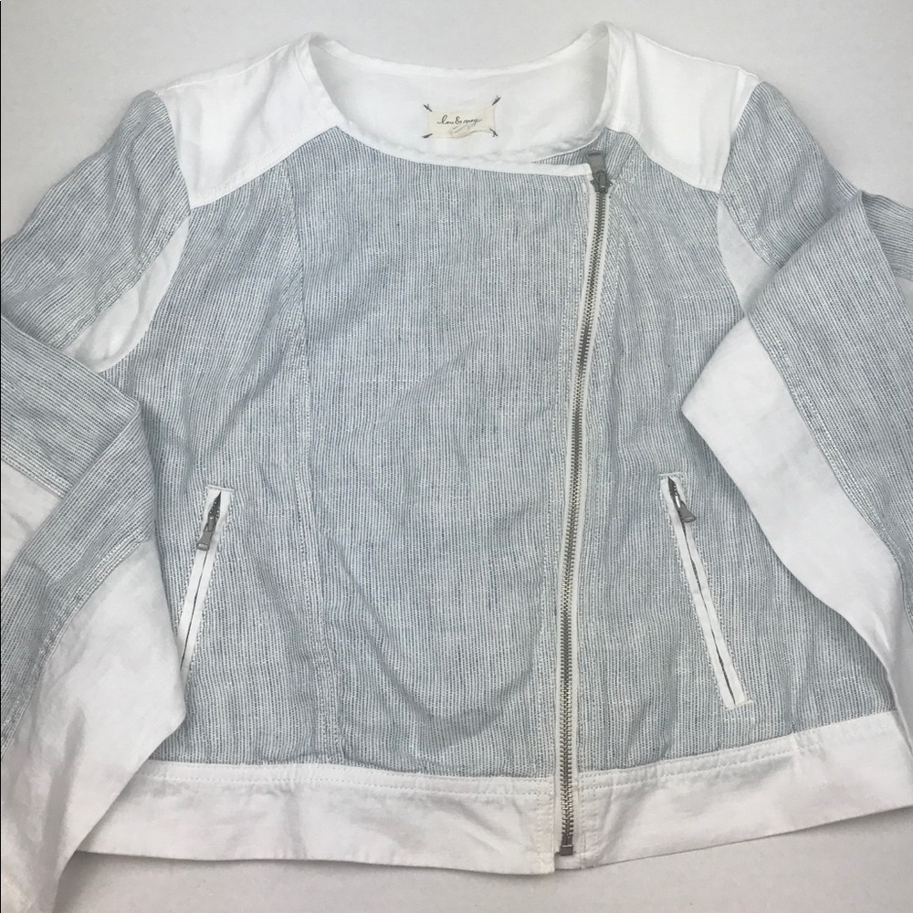 LOU & GREY set linen blazer skirt size medium blue